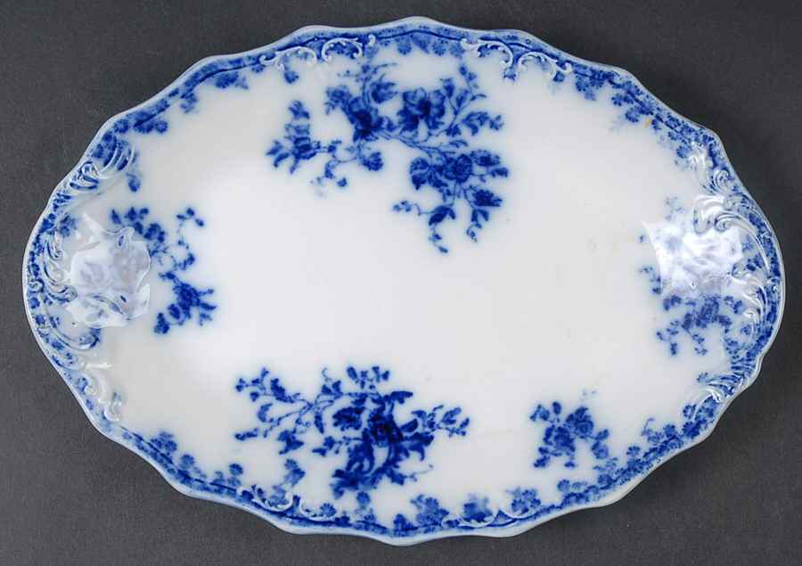 Janette (Flow Blue) 10" Oval Serving Platter by Grindley-1