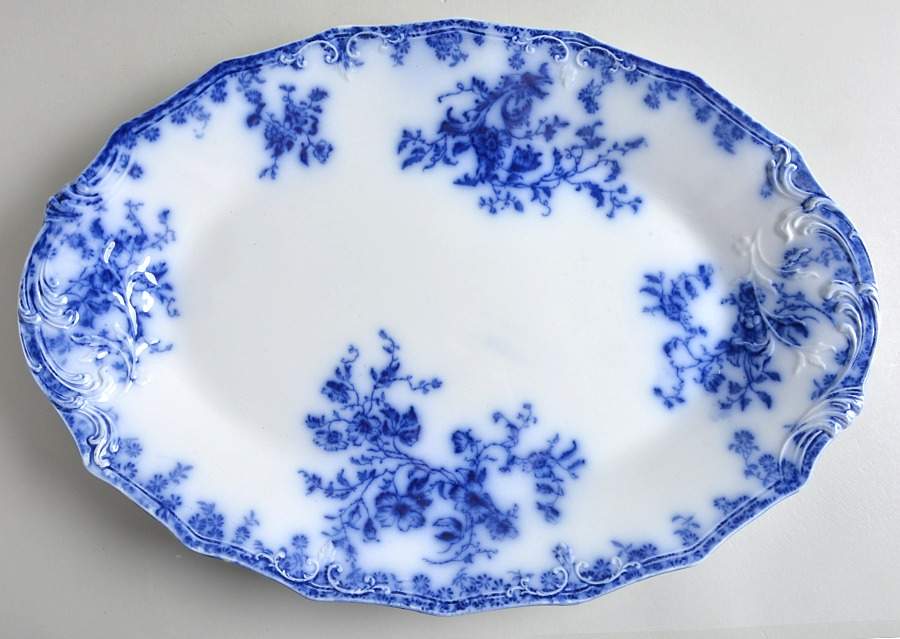 Janette (Flow Blue) 17" Oval Serving Platter by Grindley-1