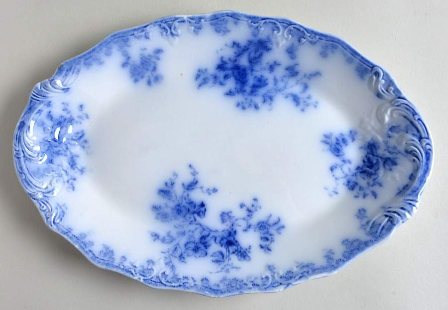 Janette (Flow Blue) 12" Oval Serving Platter by Grindley-1