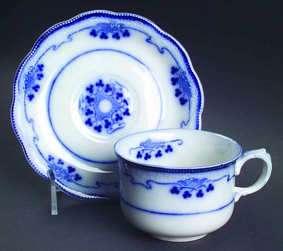 Lorne (Flow Blue) Flat Cup & Saucer Set by Grindley-1