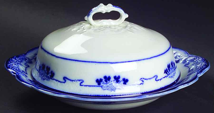 Lorne (Flow Blue) Round Covered Butter by Grindley-1