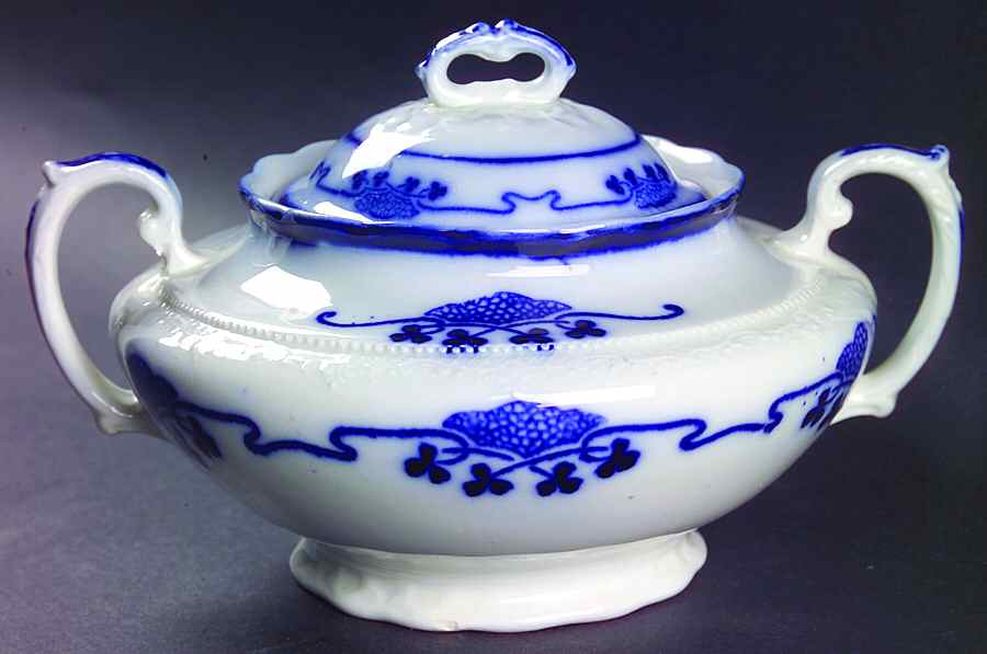 Lorne (Flow Blue) Sugar Bowl & Lid by Grindley-1