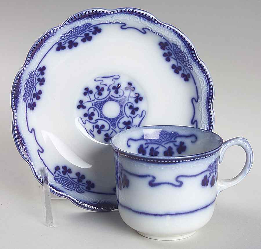 Lorne (Flow Blue) Flat Demitasse Cup & Saucer Set by Grindley-1