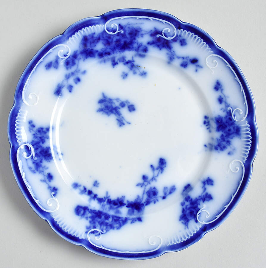 Marechal Neil (Flow Blue, No Gold) Dessert/Pie Plate by Grindley-1