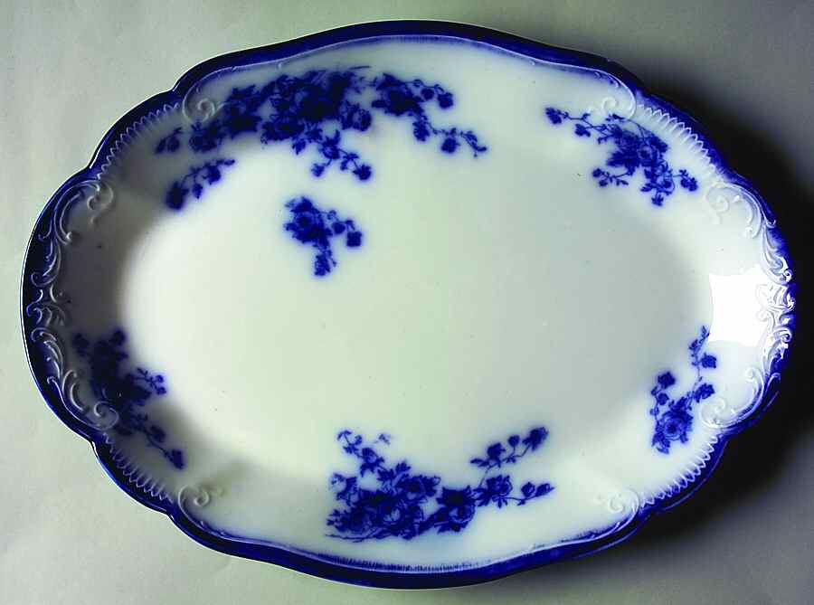 Marechal Neil (Flow Blue, No Gold) 14" Oval Serving Platter by Grindley-1