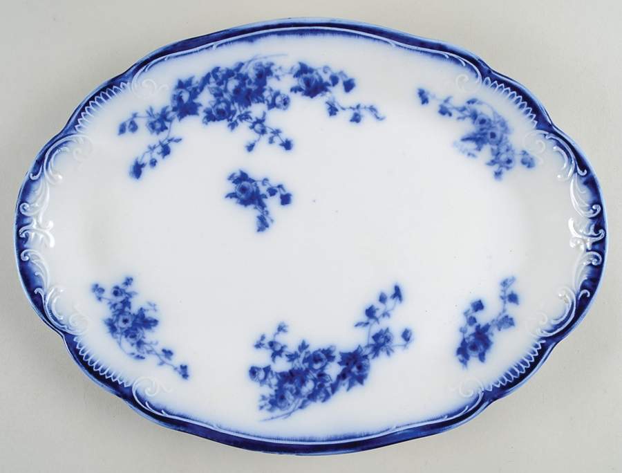 Marechal Neil (Flow Blue, No Gold) 13" Oval Serving Platter by Grindley-1