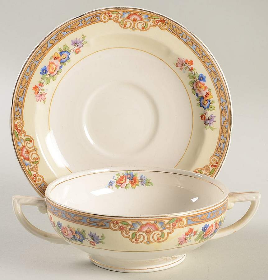 Marjorie Flat Cream Soup Bowl & Saucer Set by Grindley-1