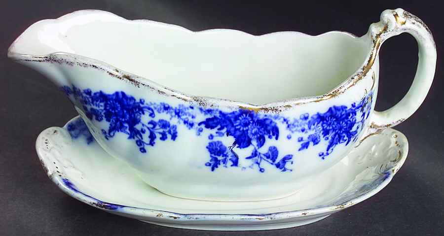Marguerite (Flow Blue) Gravy Boat & Underplate by Grindley-1
