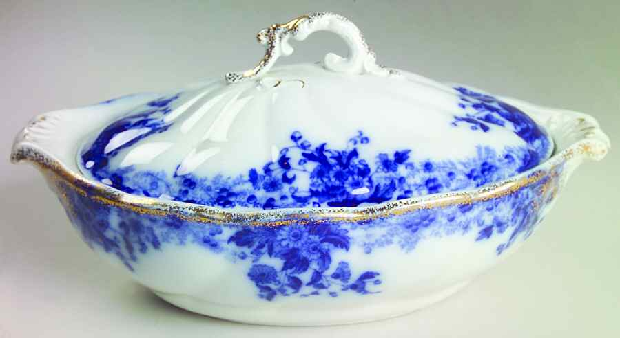 Marguerite (Flow Blue) Oval Covered Vegetable by Grindley-1