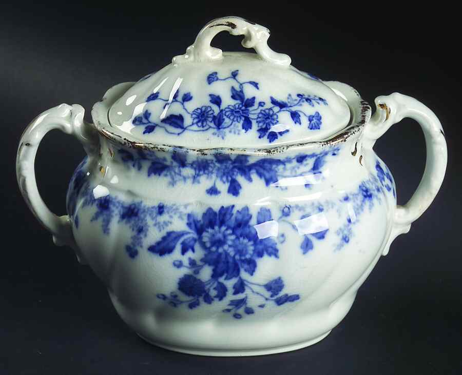 Marguerite (Flow Blue) Oversize Sugar Bowl & Lid by Grindley-1
