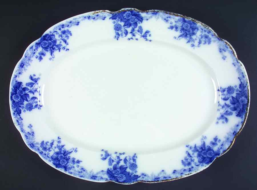 Marguerite (Flow Blue) 17" Oval Serving Platter by Grindley-1