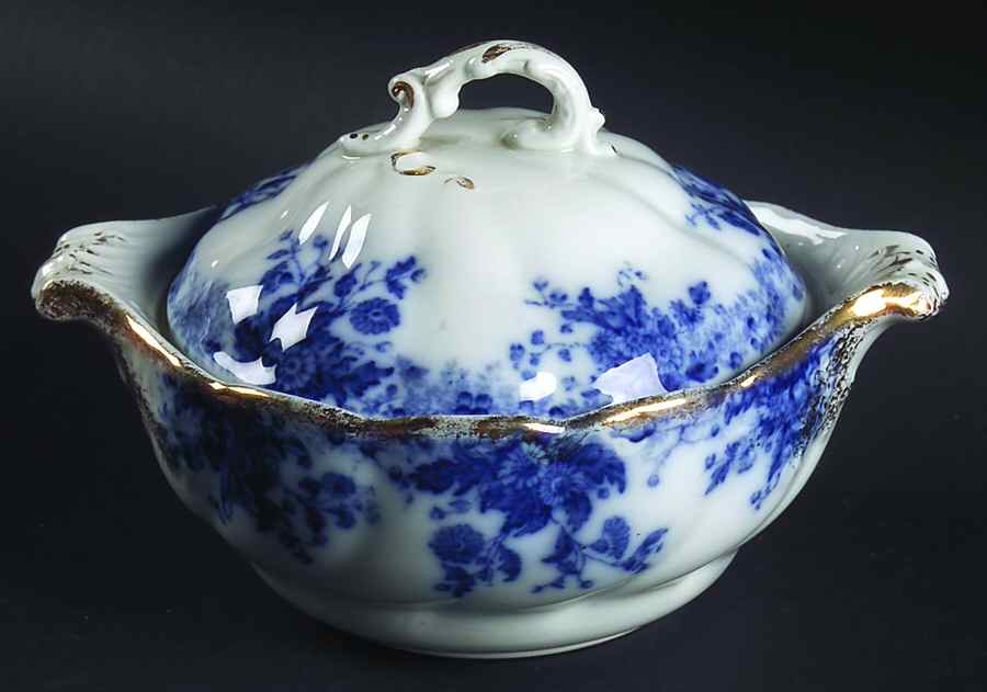 Marguerite (Flow Blue) Oversize Sugar Bowl & Lid by Grindley-1