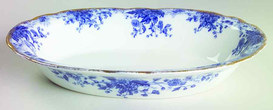 Marguerite (Flow Blue) 9" Oval Vegetable Bowl by Grindley-1