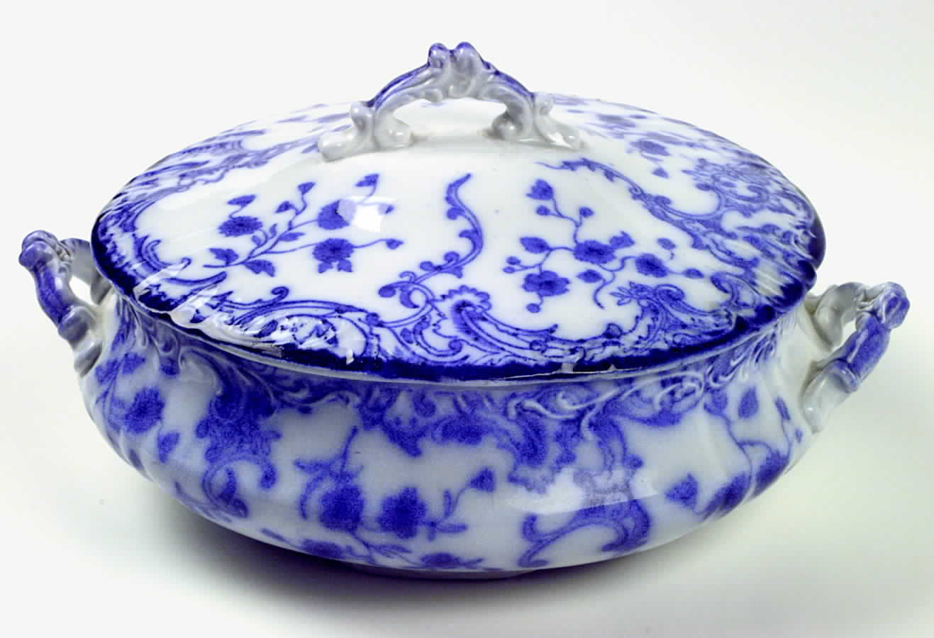 Marie (Flow Blue) Round Covered Vegetable by Grindley-1