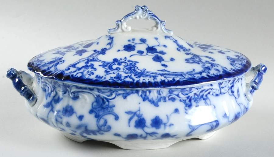 Marie (Flow Blue) Oval Covered Vegetable by Grindley-1