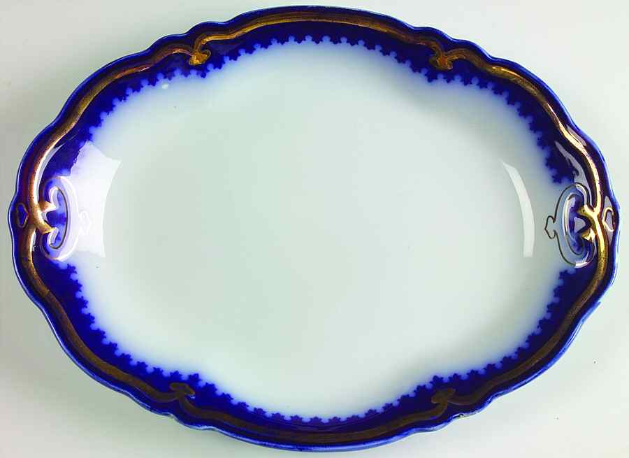 The Marquis (Flow Blue with Gold) 12" Oval Serving Platter by Grindley-1