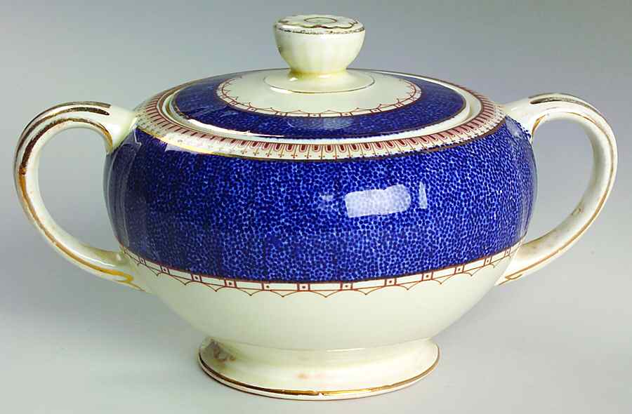 Melrose (Wide Blue Rim, Smooth) Sugar Bowl & Lid by Grindley-1