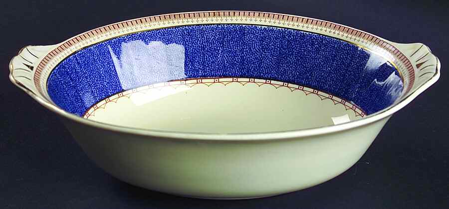 Melrose (Wide Blue Rim, Smooth) 9" Oval Vegetable Bowl by Grindley-1