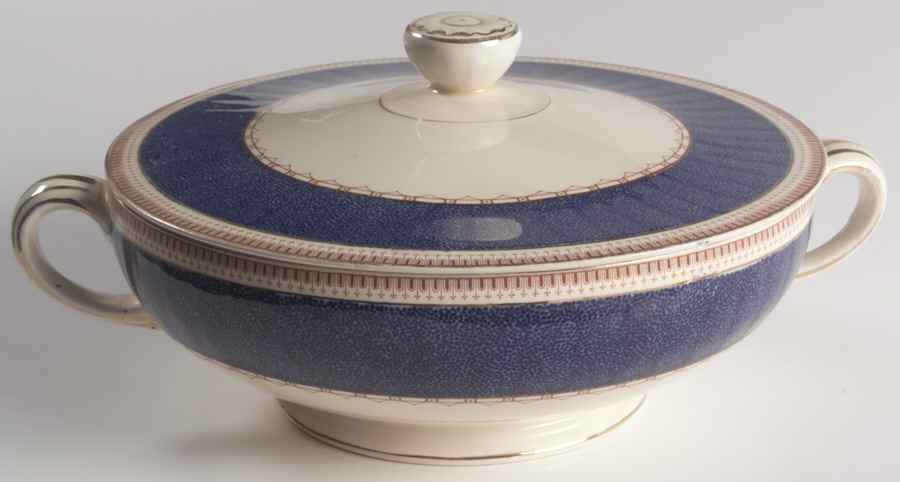 Melrose (Wide Blue Rim, Smooth) Round Covered Vegetable by Grindley-1
