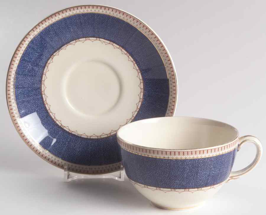 Melrose (Wide Blue Rim, Smooth) Flat Cup & Saucer Set by Grindley-1