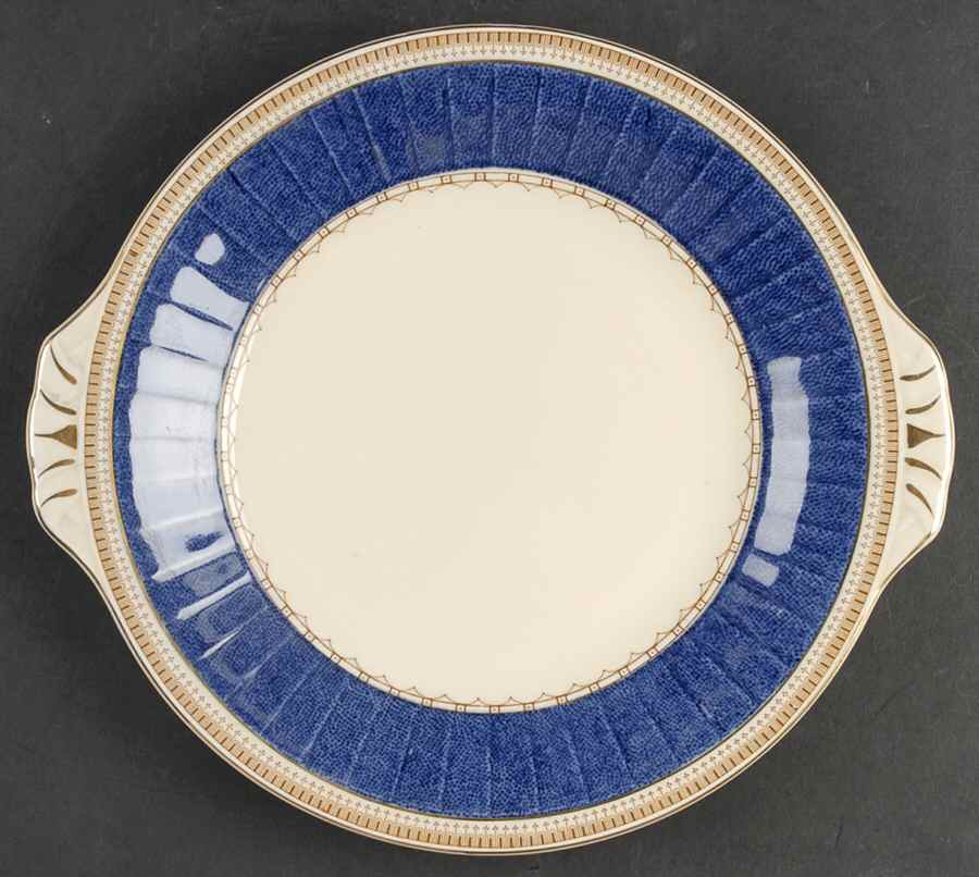 Melrose (Wide Blue Rim, Smooth) Handled Cake Plate by Grindley-1