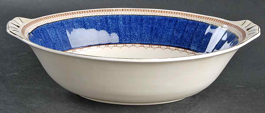 Melrose (Wide Blue Rim, Smooth) 10" Oval Vegetable Bowl by Grindley-1