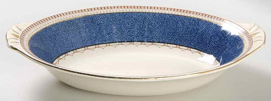 Melrose (Wide Blue Rim, Smooth) 8" Oval Vegetable Bowl by Grindley-1