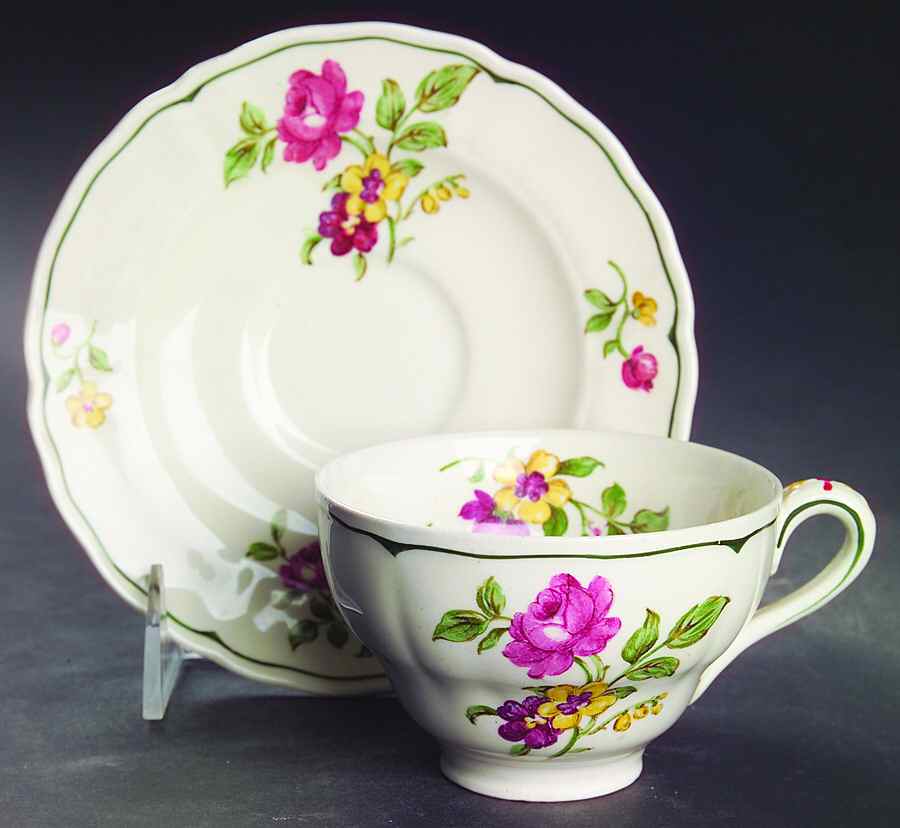 Melrose Rose Floral (Marlborough) Flat Cup & Saucer Set by Grindley-1