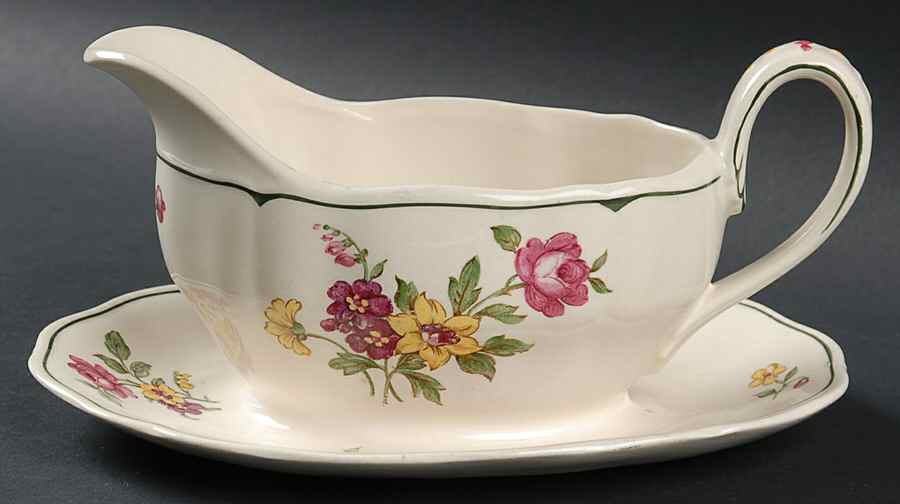 Melrose Rose Floral (Marlborough) Gravy Boat with Attached Underplate by Grindley-1