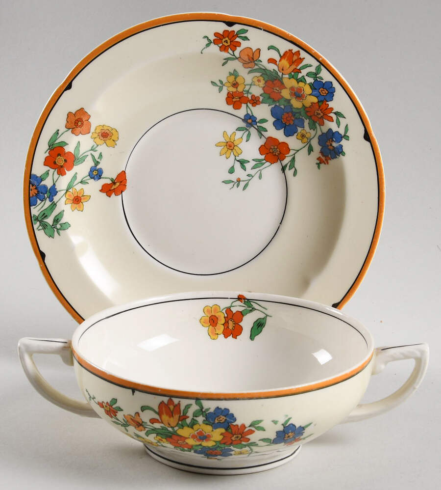 Navarre Footed Cream Soup Bowl & Saucer Set by Grindley-1