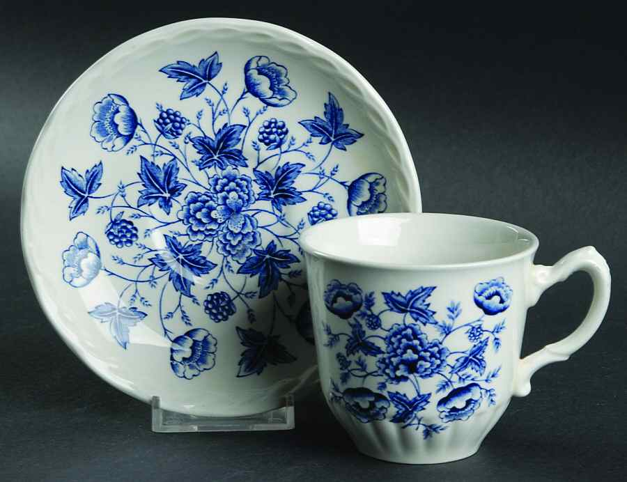 Old Chelsea Blue (White Background) Flat Cup & Saucer Set by Grindley-1