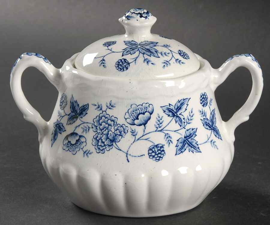 Old Chelsea Blue (White Background) Sugar Bowl & Lid by Grindley-1
