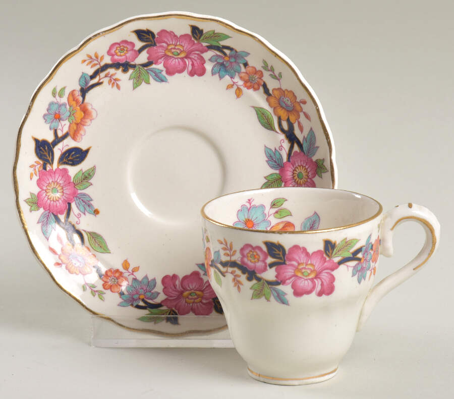 Old China Flat Demitasse Cup & Saucer Set by Grindley-1