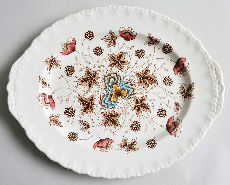 Old Chelsea Multicolor (Cream Background) 12" Oval Serving Platter by Grindley-1