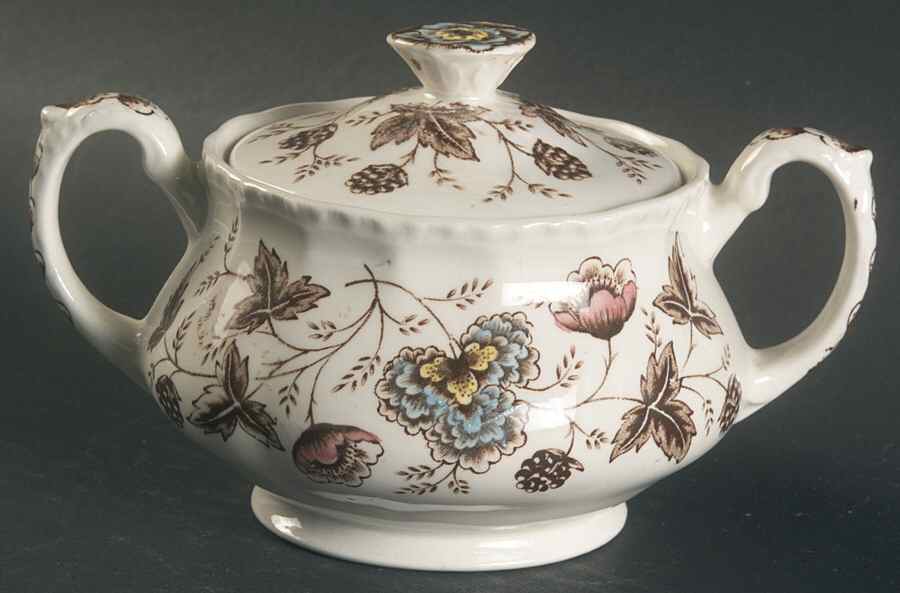 Old Chelsea Multicolor (Cream Background) Sugar Bowl & Lid by Grindley-1