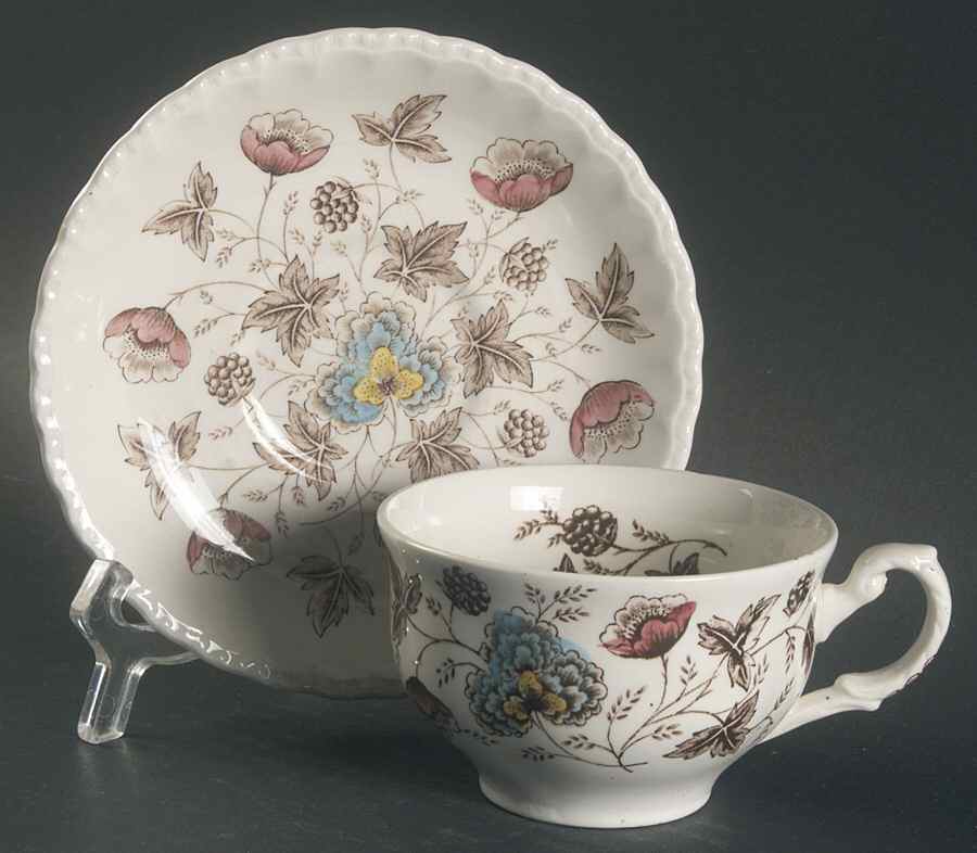 Old Chelsea Multicolor (Cream Background) Flat Cup & Saucer Set by Grindley-1