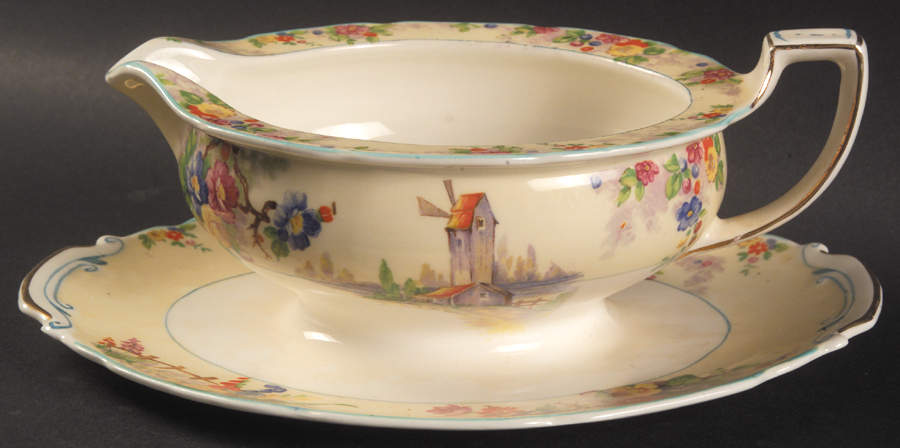 The Old Mill Gravy Boat with Attached Underplate by Grindley-1