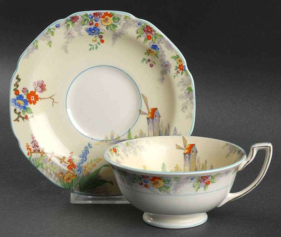 The Old Mill Footed Cup & Saucer Set by Grindley-1
