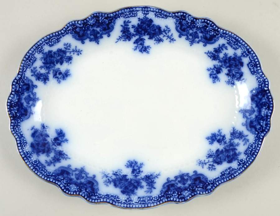 Osborne (Flow Blue) 12" Oval Serving Platter by Grindley-1