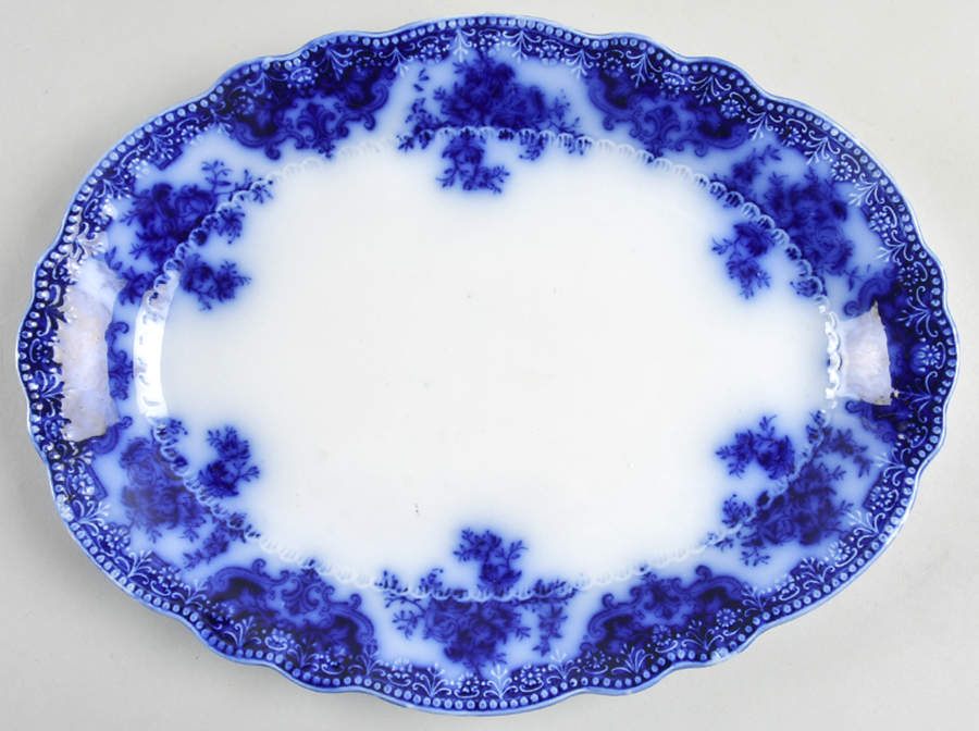 Osborne (Flow Blue) 11" Oval Serving Platter by Grindley-1