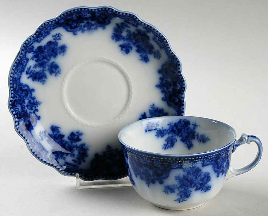 Osborne (Flow Blue) Flat Cup & Saucer Set by Grindley-1