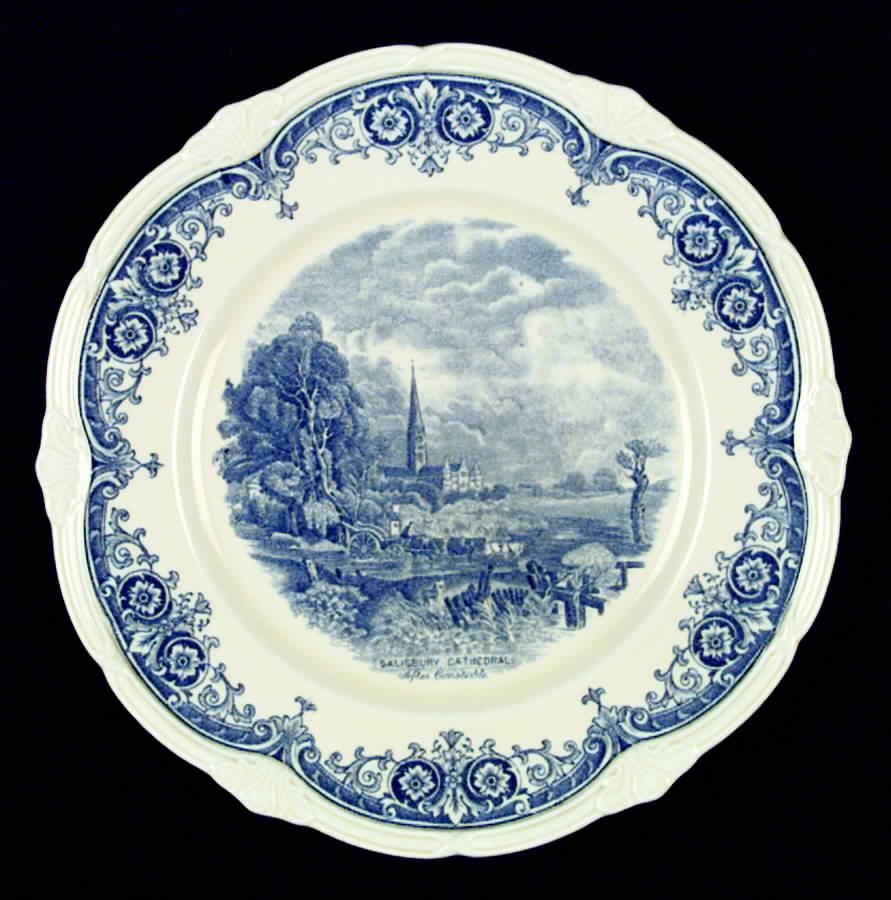 Scenes After Constable Blue (Vine Edge, Cream) Dinner Plate by Grindley-1