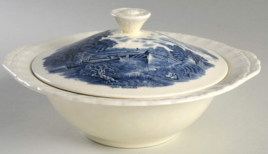 Scenes After Constable Blue (Center Design) Round Covered Vegetable by Grindley-1