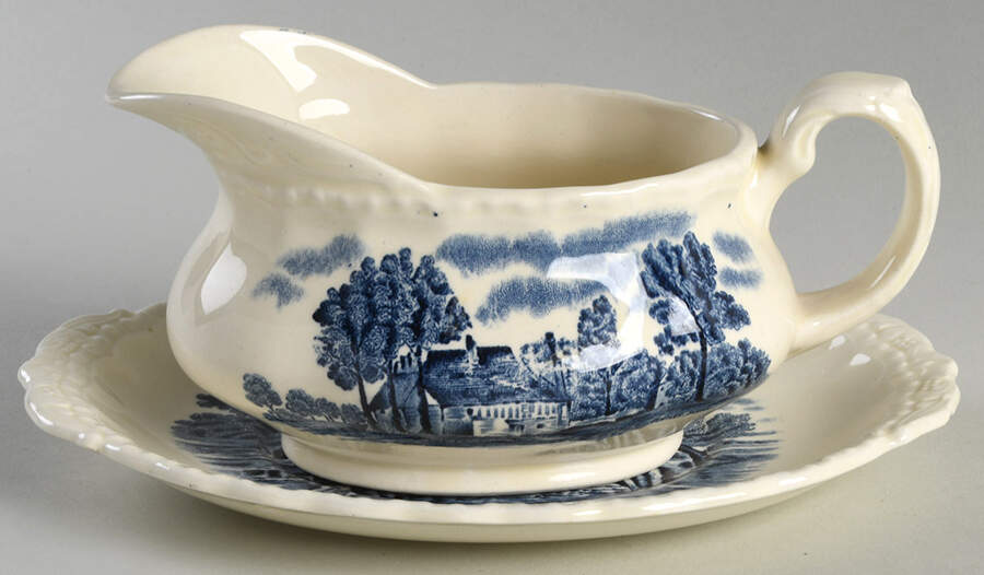 Scenes After Constable Blue (Center Design) Gravy Boat & Underplate by Grindley-1