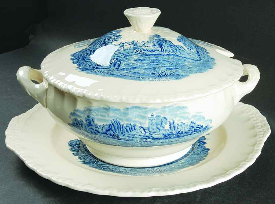 Scenes After Constable Blue (Center Design) Tureen & Lid w/Underplate by Grindley-1