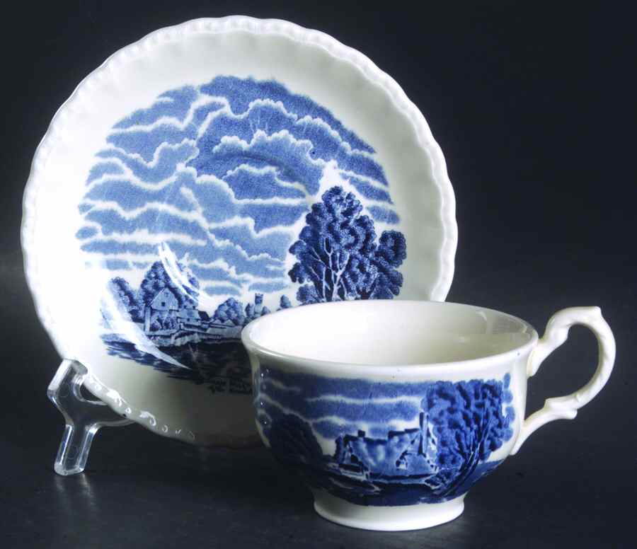 Scenes After Constable Blue (Center Design) Flat Cup & Saucer Set by Grindley-1