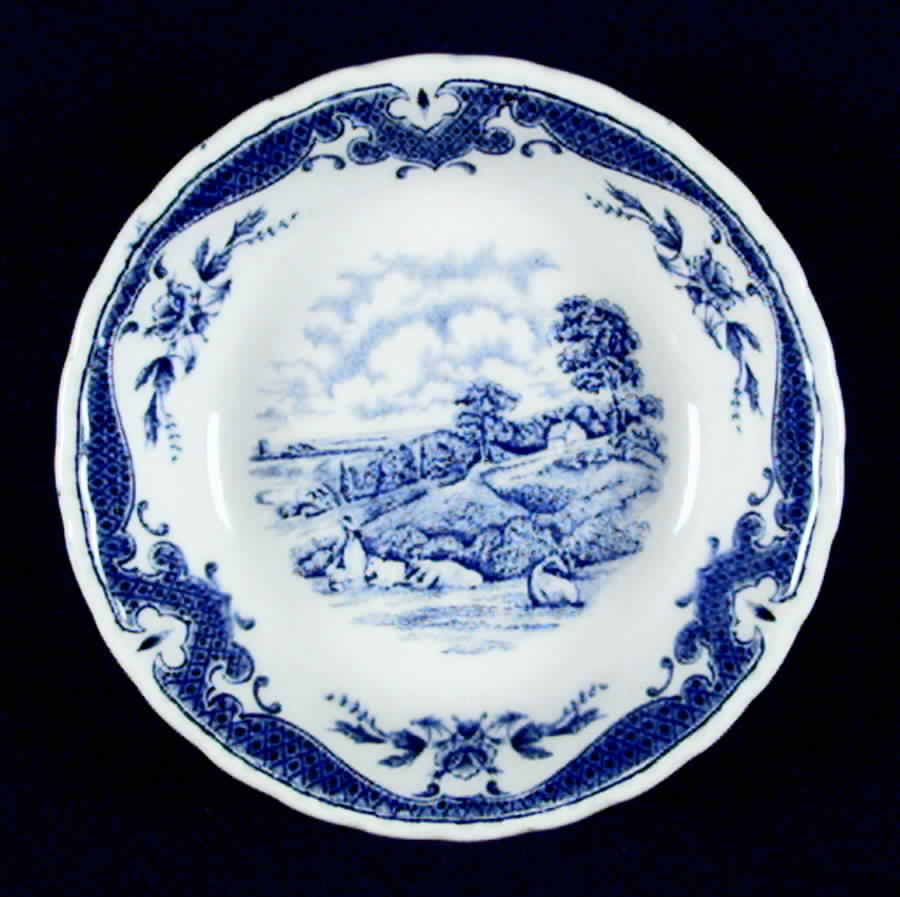 Scenes After Constable Blue (Rope Edge, White) Fruit/Dessert (Sauce) Bowl by Grindley-1
