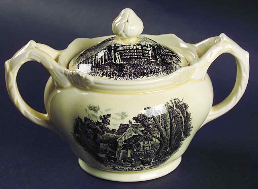 Scenes After Constable Black (Center Design) Sugar Bowl & Lid by Grindley-1