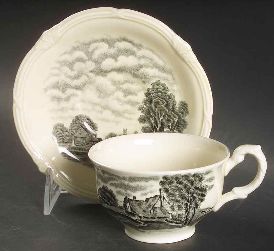 Scenes After Constable Black (Center Design) Flat Cup & Saucer Set by Grindley-1