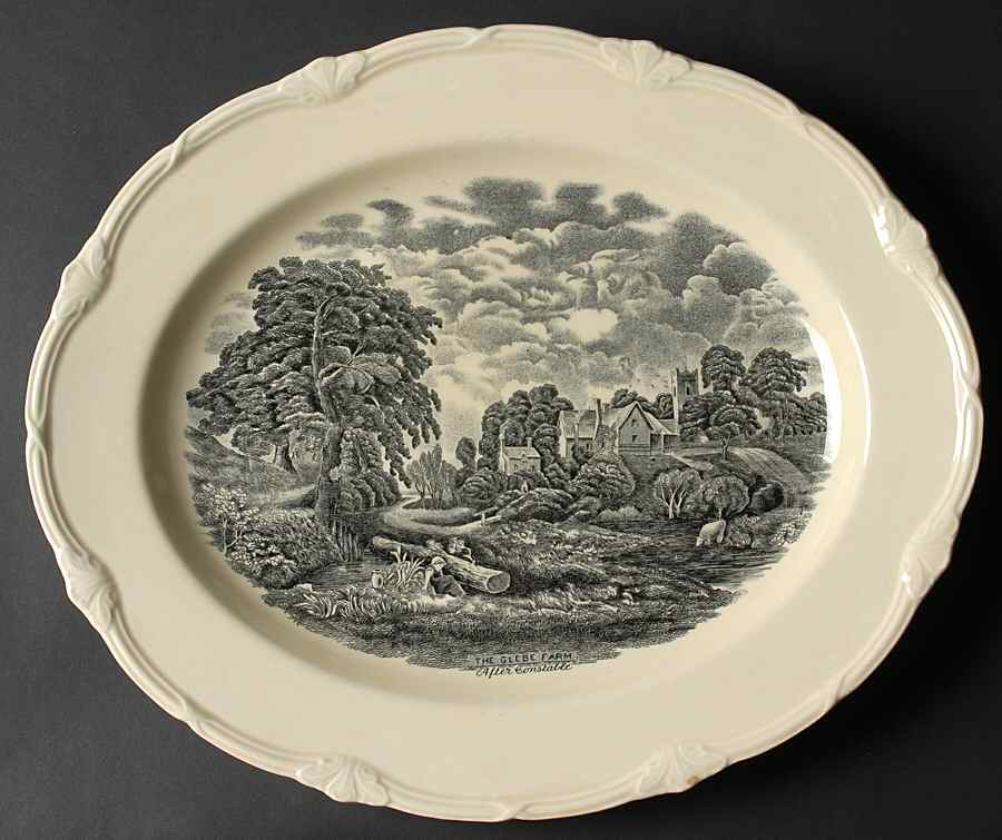 Scenes After Constable Black (Center Design) 14" Oval Serving Platter by Grindley-1